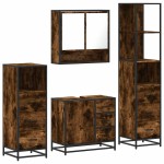 vidaXL Set de mobilier de baie 4 piese Lemn prelucrat de stejar afumat vidaXL Set de mobilier de baie 4 piese Lemn prelucrat de stejar afumat