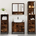 vidaXL Set de mobilier de baie 4 piese Lemn prelucrat de stejar afumat vidaXL Set de mobilier de baie 4 piese Lemn prelucrat de stejar afumat