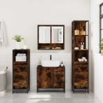 vidaXL Set de mobilier de baie 4 piese Lemn prelucrat de stejar afumat vidaXL Set de mobilier de baie 4 piese Lemn prelucrat de stejar afumat