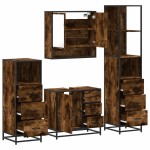 vidaXL Set de mobilier de baie 4 piese Lemn prelucrat de stejar afumat vidaXL Set de mobilier de baie 4 piese Lemn prelucrat de stejar afumat