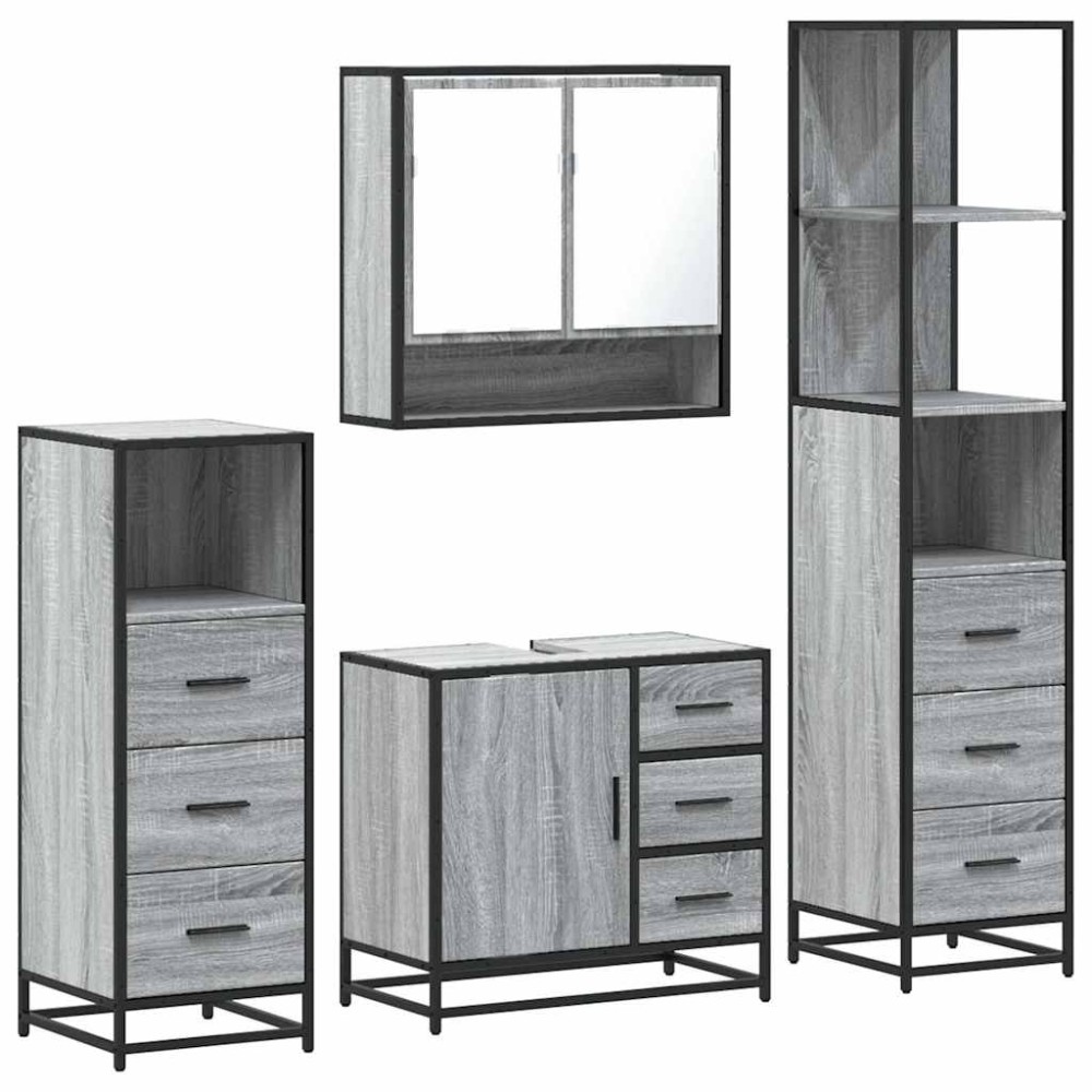 vidaXL Set de mobilier de baie 4 piese Lemn stratificat gri Sonoma