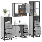 vidaXL Set de mobilier de baie 4 piese Lemn stratificat gri Sonoma vidaXL Set de mobilier de baie 4 piese Lemn stratificat gri Sonoma