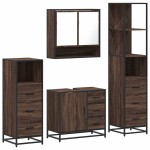 vidaXL Set de mobilier de baie din 4 piese din lemn de stejar maro vidaXL Set de mobilier de baie din 4 piese din lemn de stejar maro