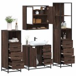 vidaXL Set de mobilier de baie din 4 piese din lemn de stejar maro vidaXL Set de mobilier de baie din 4 piese din lemn de stejar maro
