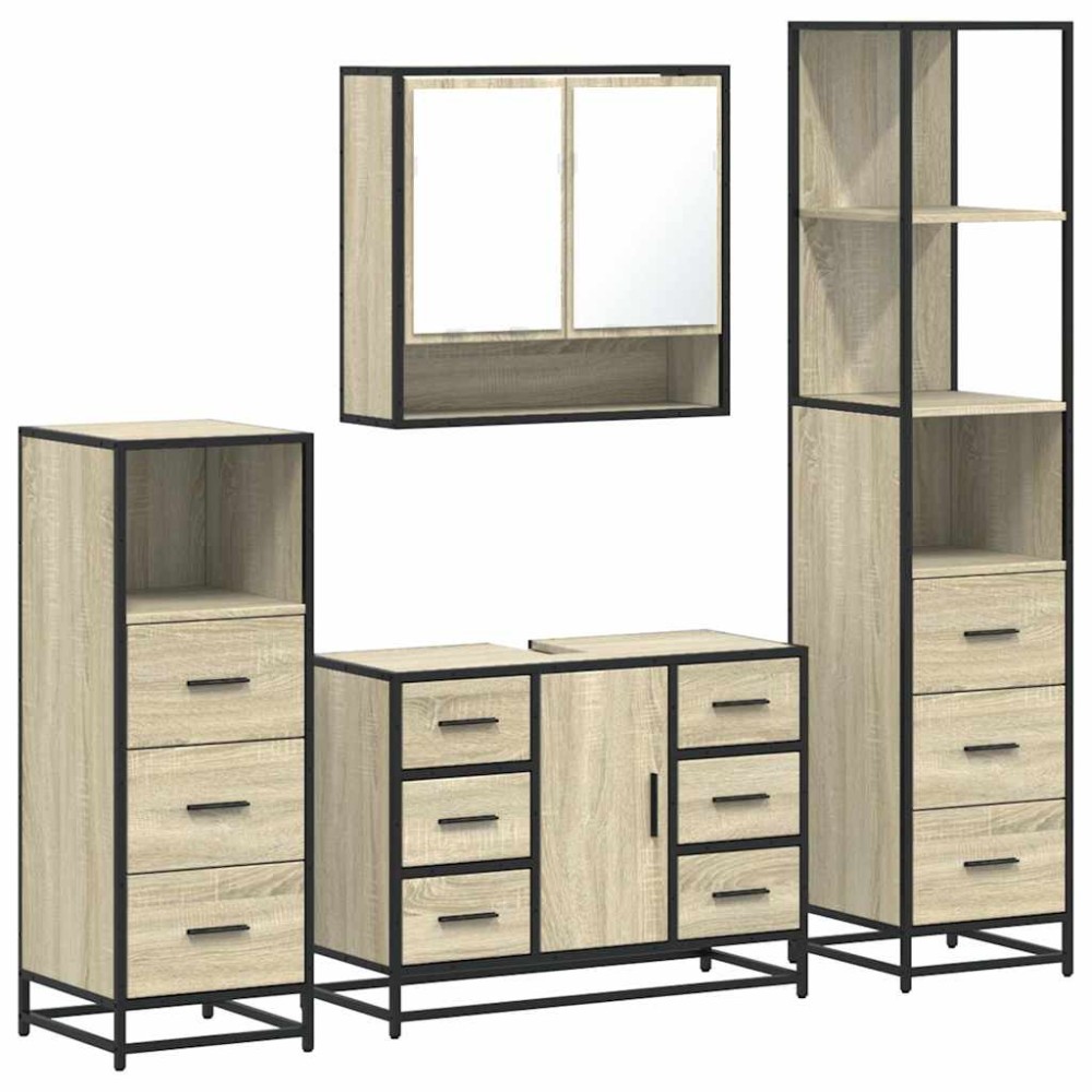 vidaXL Set de mobilier de baie din 4 piese din lemn de stejar Sonoma
