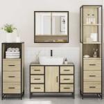 vidaXL Set de mobilier de baie din 4 piese din lemn de stejar Sonoma vidaXL Set de mobilier de baie din 4 piese din lemn de stejar Sonoma