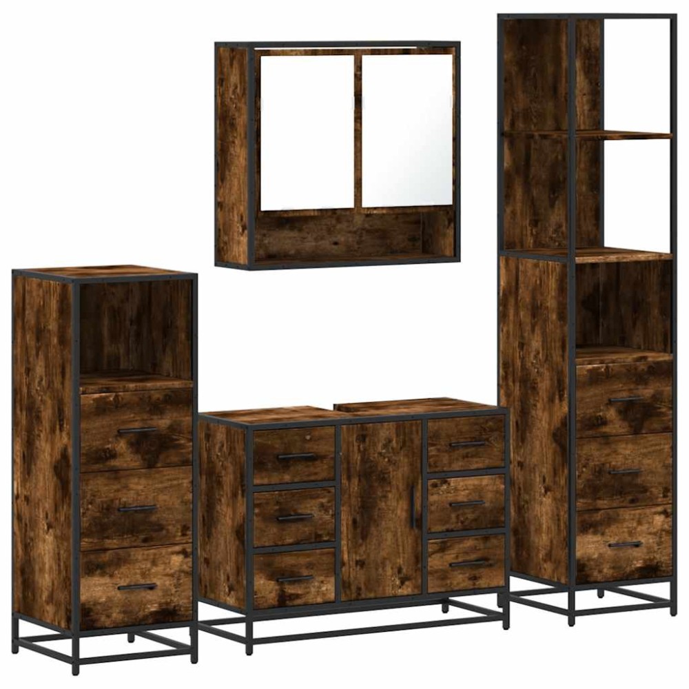 vidaXL Set de mobilier de baie 4 piese Lemn prelucrat de stejar afumat