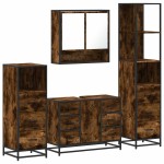 vidaXL Set de mobilier de baie 4 piese Lemn prelucrat de stejar afumat vidaXL Set de mobilier de baie 4 piese Lemn prelucrat de stejar afumat