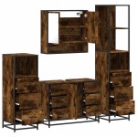 vidaXL Set de mobilier de baie 4 piese Lemn prelucrat de stejar afumat vidaXL Set de mobilier de baie 4 piese Lemn prelucrat de stejar afumat