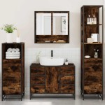 vidaXL Set de mobilier de baie 4 piese Lemn prelucrat de stejar afumat vidaXL Set de mobilier de baie 4 piese Lemn prelucrat de stejar afumat
