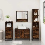 vidaXL Set de mobilier de baie 4 piese Lemn prelucrat de stejar afumat vidaXL Set de mobilier de baie 4 piese Lemn prelucrat de stejar afumat