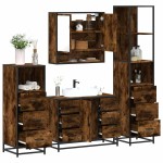 vidaXL Set de mobilier de baie 4 piese Lemn prelucrat de stejar afumat vidaXL Set de mobilier de baie 4 piese Lemn prelucrat de stejar afumat