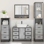 vidaXL Set de mobilier de baie 4 piese Lemn stratificat gri Sonoma vidaXL Set de mobilier de baie 4 piese Lemn stratificat gri Sonoma