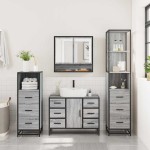vidaXL Set de mobilier de baie 4 piese Lemn stratificat gri Sonoma vidaXL Set de mobilier de baie 4 piese Lemn stratificat gri Sonoma