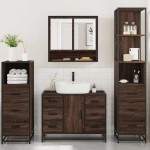 vidaXL Set de mobilier de baie din 4 piese din lemn de stejar maro vidaXL Set de mobilier de baie din 4 piese din lemn de stejar maro