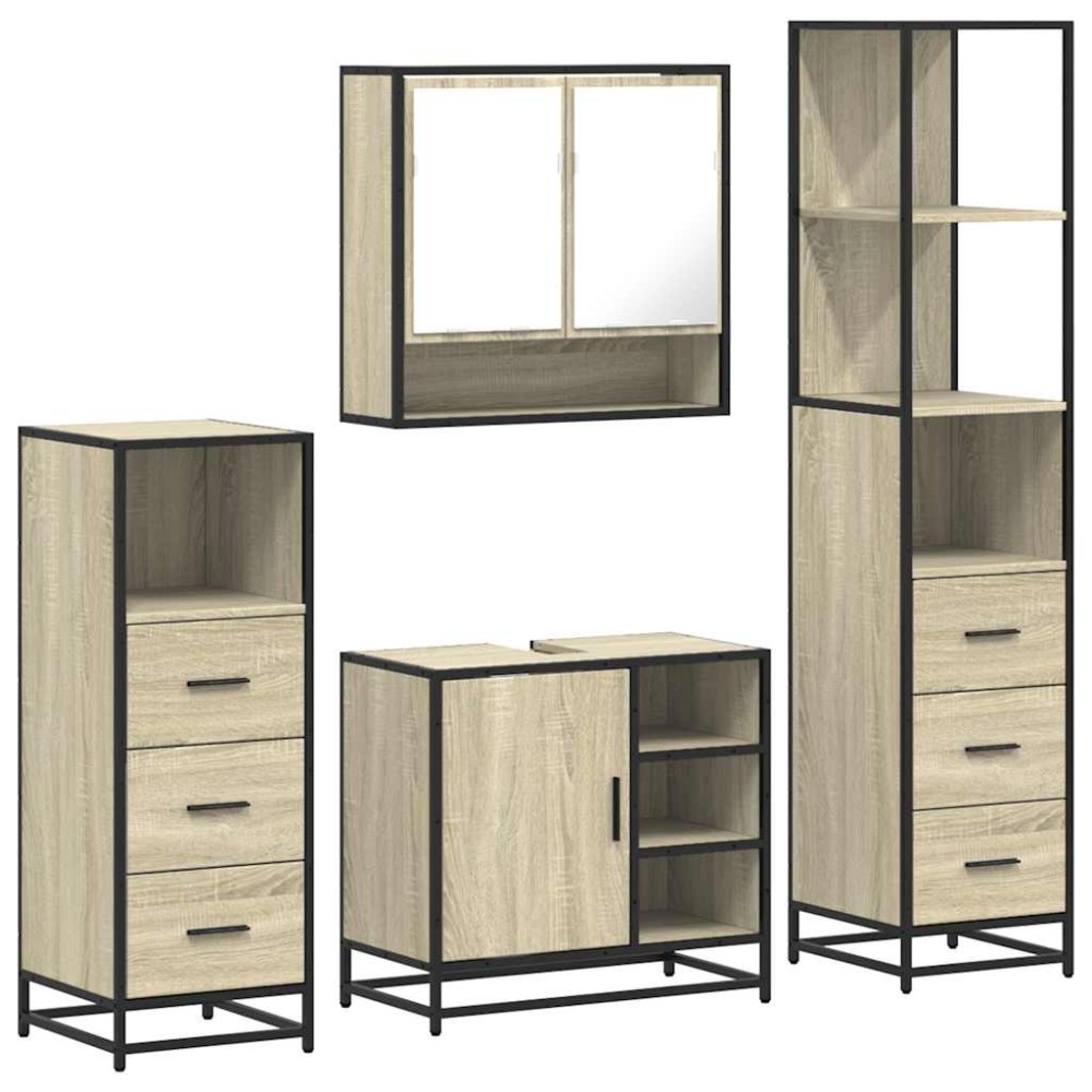 vidaXL Set de mobilier de baie din 4 piese din lemn de stejar Sonoma