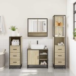 vidaXL Set de mobilier de baie din 4 piese din lemn de stejar Sonoma vidaXL Set de mobilier de baie din 4 piese din lemn de stejar Sonoma