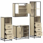 vidaXL Set de mobilier de baie din 4 piese din lemn de stejar Sonoma vidaXL Set de mobilier de baie din 4 piese din lemn de stejar Sonoma