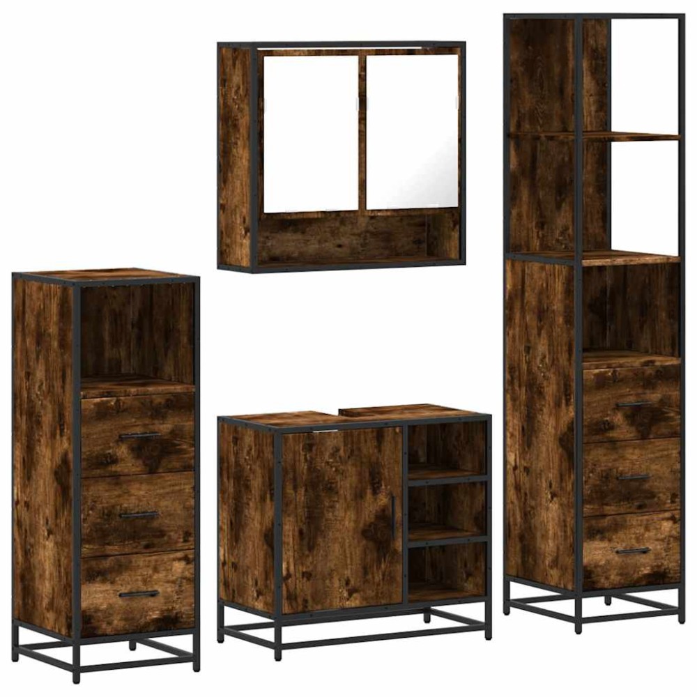 vidaXL Set de mobilier de baie 4 piese Lemn prelucrat de stejar afumat