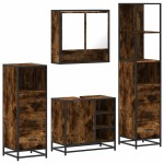 vidaXL Set de mobilier de baie 4 piese Lemn prelucrat de stejar afumat vidaXL Set de mobilier de baie 4 piese Lemn prelucrat de stejar afumat
