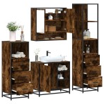 vidaXL Set de mobilier de baie 4 piese Lemn prelucrat de stejar afumat vidaXL Set de mobilier de baie 4 piese Lemn prelucrat de stejar afumat