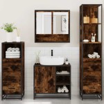 vidaXL Set de mobilier de baie 4 piese Lemn prelucrat de stejar afumat vidaXL Set de mobilier de baie 4 piese Lemn prelucrat de stejar afumat