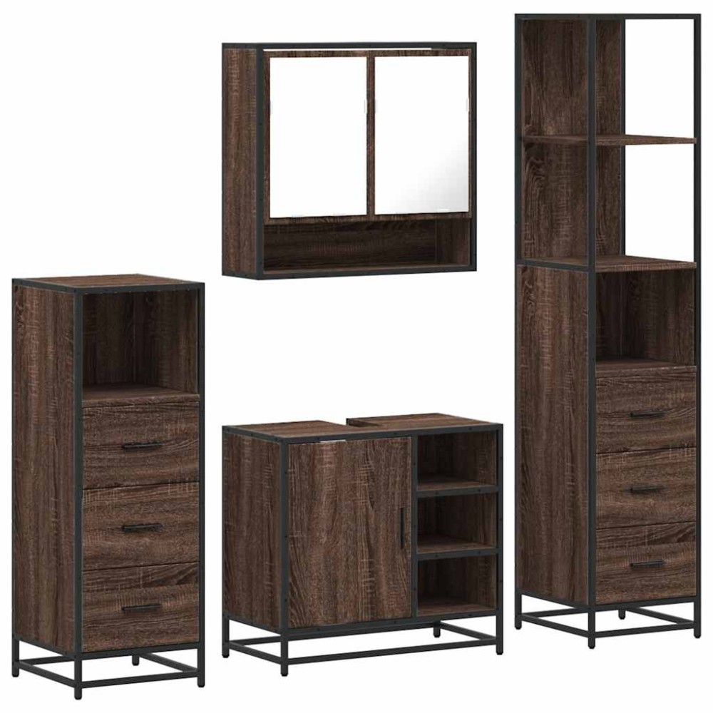 vidaXL Set de mobilier de baie din 4 piese din lemn de stejar maro