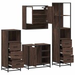 vidaXL Set de mobilier de baie din 4 piese din lemn de stejar maro vidaXL Set de mobilier de baie din 4 piese din lemn de stejar maro