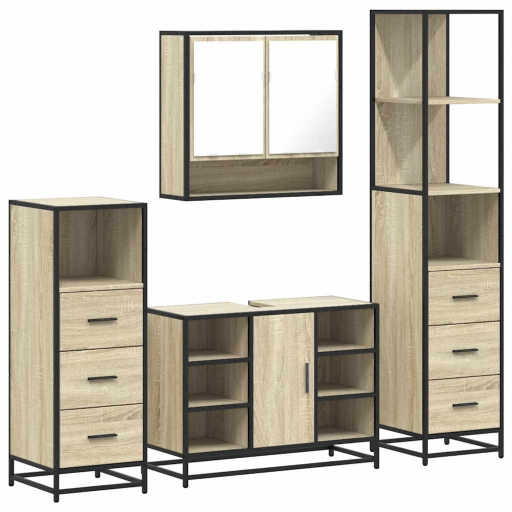 vidaXL Set de mobilier de baie din 4 piese din lemn de stejar Sonoma