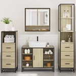vidaXL Set de mobilier de baie din 4 piese din lemn de stejar Sonoma vidaXL Set de mobilier de baie din 4 piese din lemn de stejar Sonoma