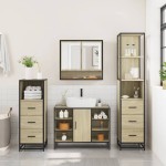 vidaXL Set de mobilier de baie din 4 piese din lemn de stejar Sonoma vidaXL Set de mobilier de baie din 4 piese din lemn de stejar Sonoma