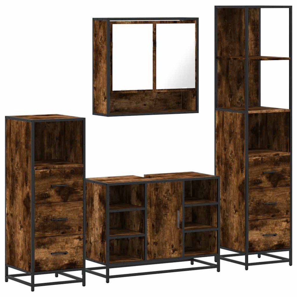 vidaXL Set de mobilier de baie 4 piese Lemn prelucrat de stejar afumat