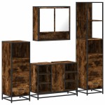 vidaXL Set de mobilier de baie 4 piese Lemn prelucrat de stejar afumat vidaXL Set de mobilier de baie 4 piese Lemn prelucrat de stejar afumat