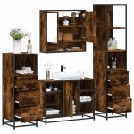 vidaXL Set de mobilier de baie 4 piese Lemn prelucrat de stejar afumat vidaXL Set de mobilier de baie 4 piese Lemn prelucrat de stejar afumat