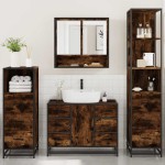 vidaXL Set de mobilier de baie 4 piese Lemn prelucrat de stejar afumat vidaXL Set de mobilier de baie 4 piese Lemn prelucrat de stejar afumat