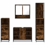 vidaXL Set de mobilier de baie 4 piese Lemn prelucrat de stejar afumat vidaXL Set de mobilier de baie 4 piese Lemn prelucrat de stejar afumat