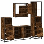 vidaXL Set de mobilier de baie 4 piese Lemn prelucrat de stejar afumat vidaXL Set de mobilier de baie 4 piese Lemn prelucrat de stejar afumat
