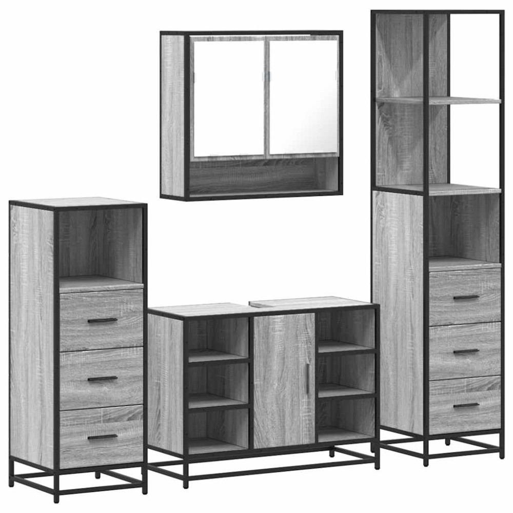 vidaXL Set de mobilier de baie 4 piese Lemn stratificat gri Sonoma