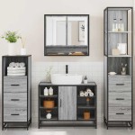 vidaXL Set de mobilier de baie 4 piese Lemn stratificat gri Sonoma vidaXL Set de mobilier de baie 4 piese Lemn stratificat gri Sonoma