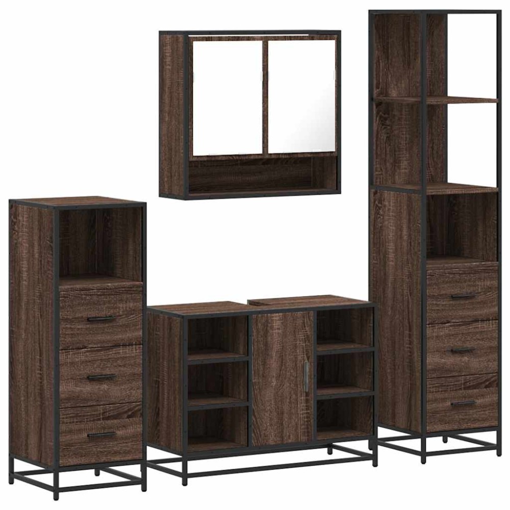 vidaXL Set de mobilier de baie din 4 piese din lemn de stejar maro