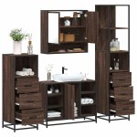 vidaXL Set de mobilier de baie din 4 piese din lemn de stejar maro vidaXL Set de mobilier de baie din 4 piese din lemn de stejar maro