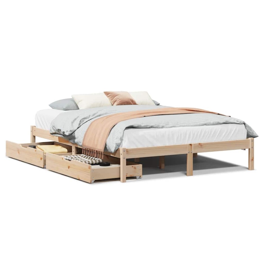 vidaXL Cadru de pat fără saltea, 135x190 cm, lemn masiv de pin