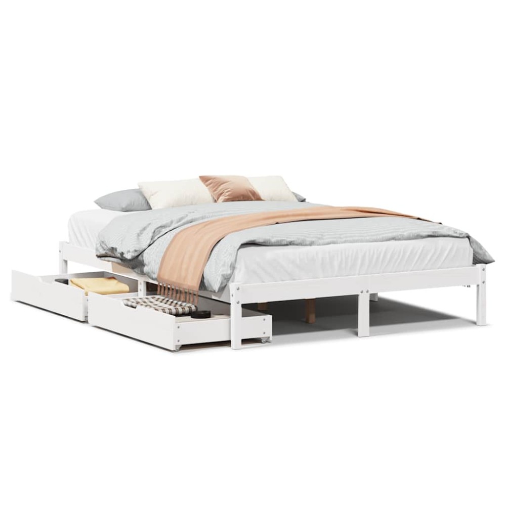 vidaXL Cadru de pat fără saltea, alb, 140x190 cm, lemn masiv de pin
