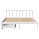 vidaXL Cadru de pat fără saltea, alb, 135x190 cm, lemn masiv de pin