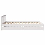 vidaXL Cadru de pat fără saltea, alb, 135x190 cm, lemn masiv de pin