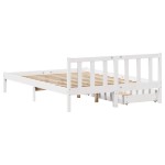 vidaXL Cadru de pat fără saltea, alb, 135x190 cm, lemn masiv de pin