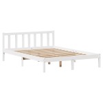 vidaXL Cadru de pat fără saltea, alb, 140x190 cm, lemn masiv de pin