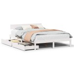 vidaXL Cadru de pat fără saltea, alb, 120x190 cm, lemn masiv pin