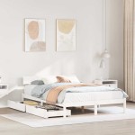 vidaXL Cadru de pat fără saltea, alb, 135x190 cm, lemn masiv de pin vidaXL Cadru de pat fără saltea, alb, 135x190 cm, lemn masiv de pin