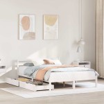 vidaXL Cadru de pat fără saltea, alb, 140x190 cm, lemn masiv de pin vidaXL Cadru de pat fără saltea, alb, 140x190 cm, lemn masiv de pin